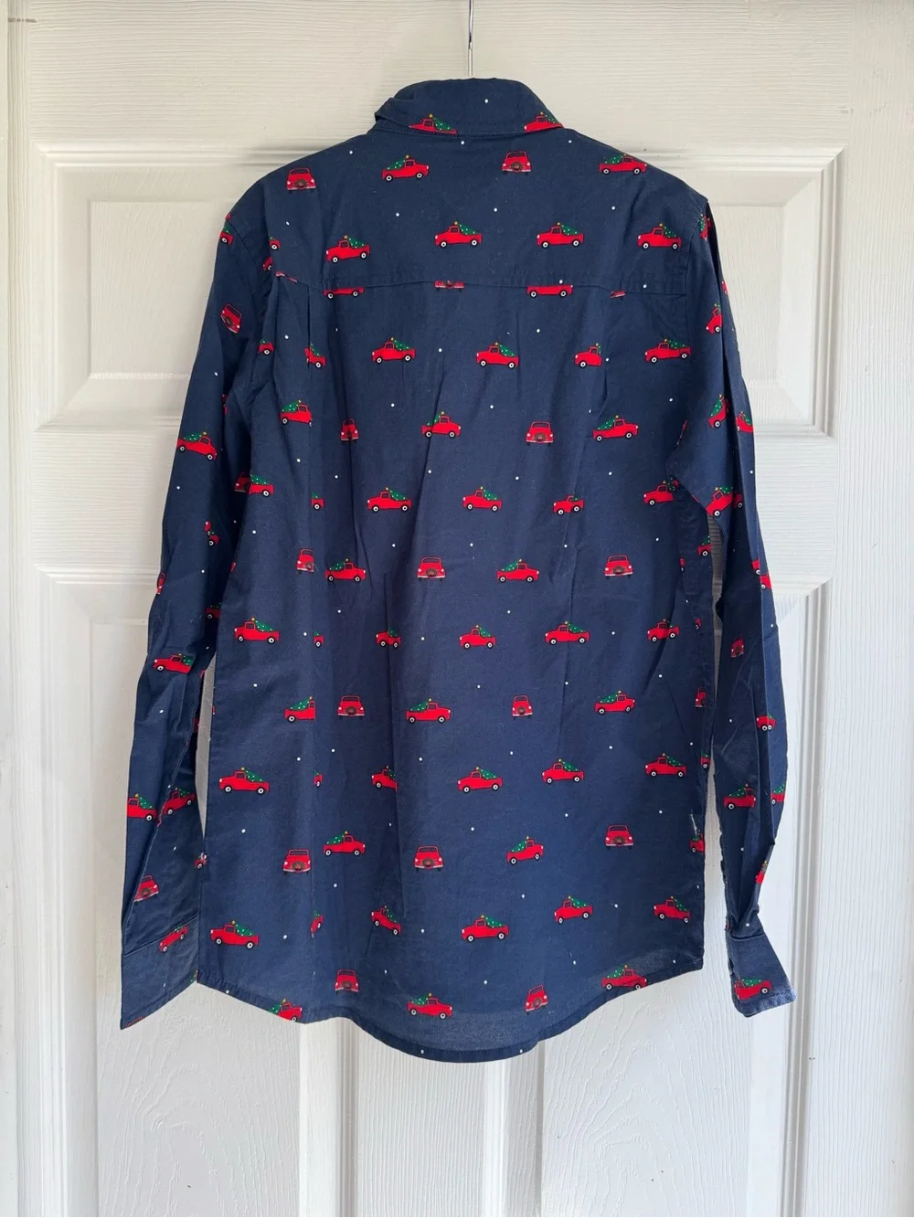 The Children's Place Boys Navy Button-Down Shirt with Red Car Print